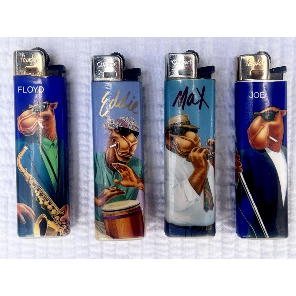 Vintage 1991 Camel Hard Pack Lighter Lot Joe Floyd Eddie Max RJR Tobacco 4 Pc